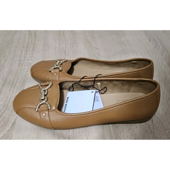 Aerosoles Size 11 Wide Womens Buckle Ballet Flats Cognac Brown New - Picture 2 of 7